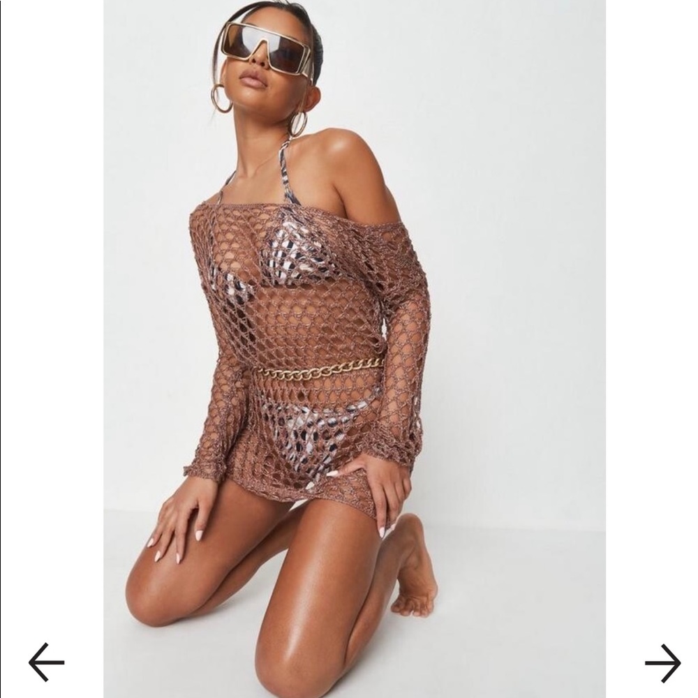 NEVER WORN - Missguided Mocha Crochet Beach Dress sz. 12